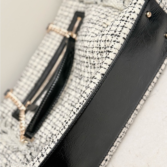 Guess Tweed Tote with Gold Chain and Black Accents - Picture 4 of 8